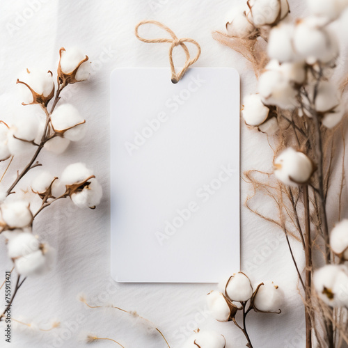 Christmas Gift Tag Mockup White Tag Mockup neutral Christmas scene, no string сreated with Generative Ai