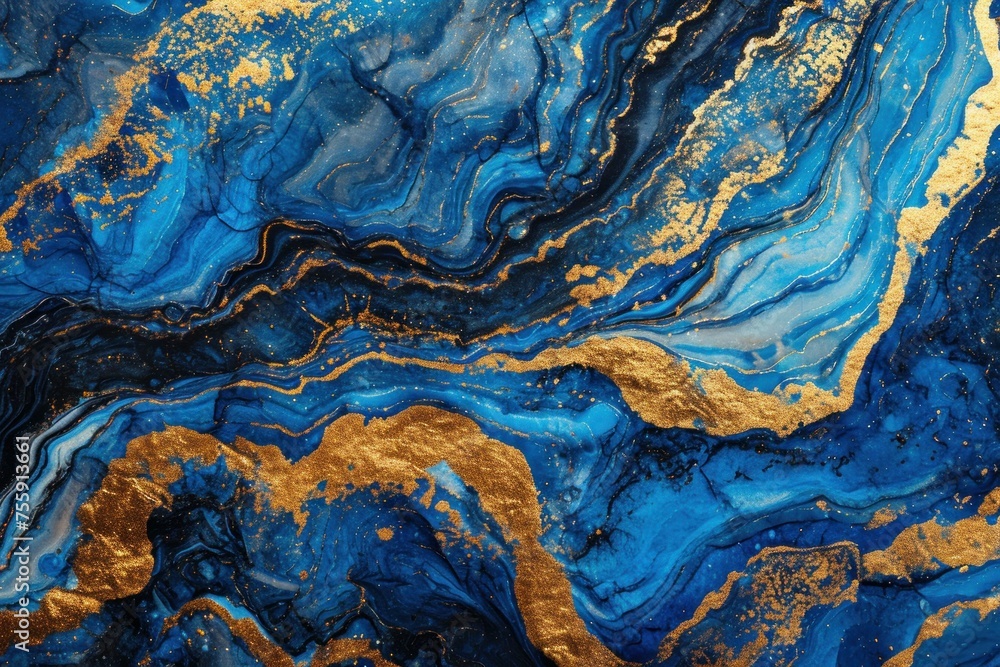 Naklejka premium Abstract blue gold. Sparkle bokeh. Generate Ai