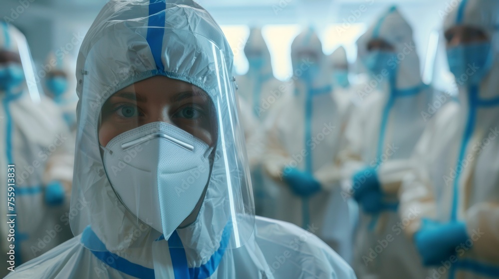 female doctor in a biological protection suit. Pandemic, infection, bacteriological threat. female doctor in a biological protection suit. Pandemic, infection, bacteriological threat.