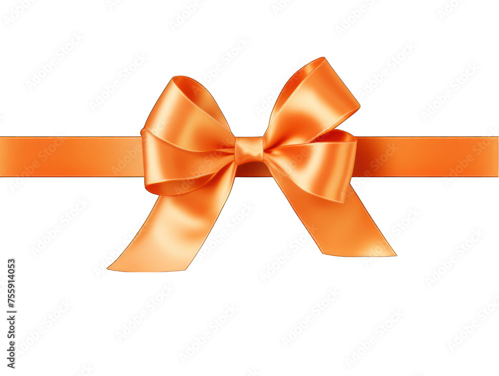 Orange satin ribbon and bow isolated on transparent background, transparency image, removed background