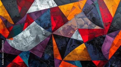 Vibrant Geometric Abstract Art: A Colorful Mosaic of Triangular Patterns Illustrating Complexity and Harmony