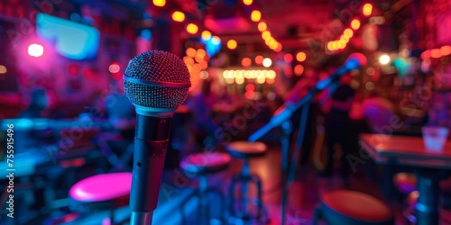 karaoke bar concept microphone Generative AI photo
