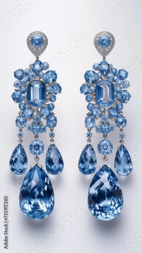 Sky-Blue Elegance: Dazzling Sapphire Earrings with Diamond Accents generative ai