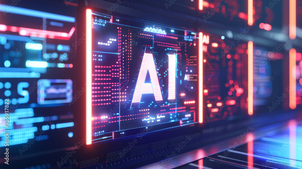 AI concept display in network operations center, AI concept display in network operations center,