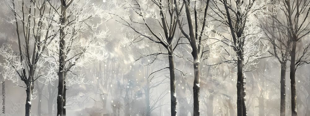 Naklejka premium Frozen Whispers: The Solitude of Winter Trees