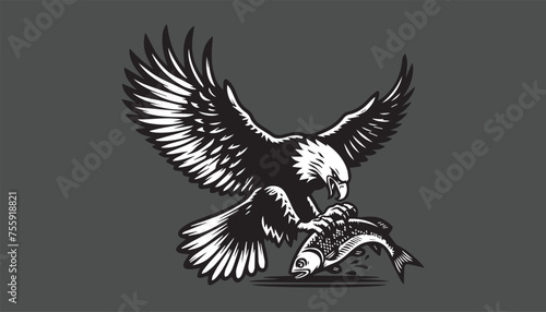 eagle with wings, fish, catching up, flying, eagle design, eagle logo, flying design 