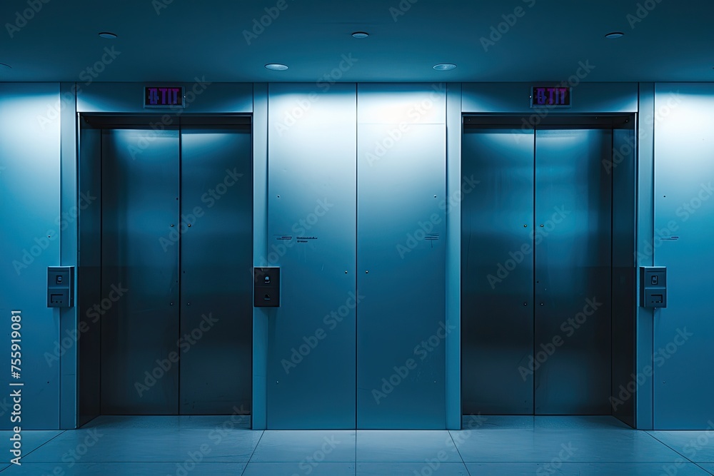 The sleek design of modern elevators enhances the contemporary architecture of the office building, creating a seamless blend of form and function The sleek design of modern elevators enhances the contemporary architecture of the office building, creating a seamless blend of form and function