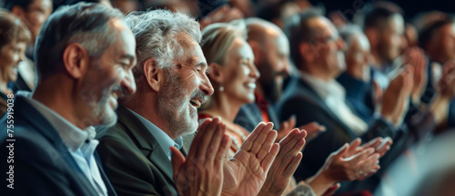 Applause. Happy business people as the audience at a seminar with support or motivation. Smiling team and staff are clapping for success, deal, or celebration in a workshop or conference