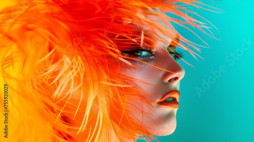 Bright fashion portrait of a woman. Colorful, rich colors, unusual image. Fashion and beauty.