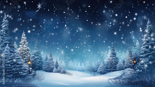 Winter scene of snow and frost with free space for text or decoration. Christmas background. Card or wallpaper © elena_garder