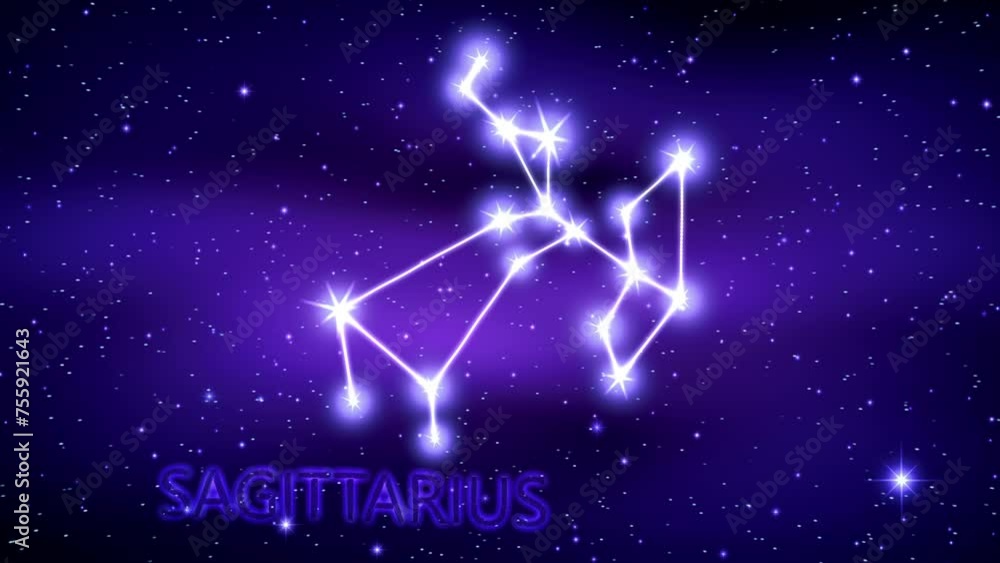 Animation of the Sagittarius zodiac sign in the cosmic night sky. The ...