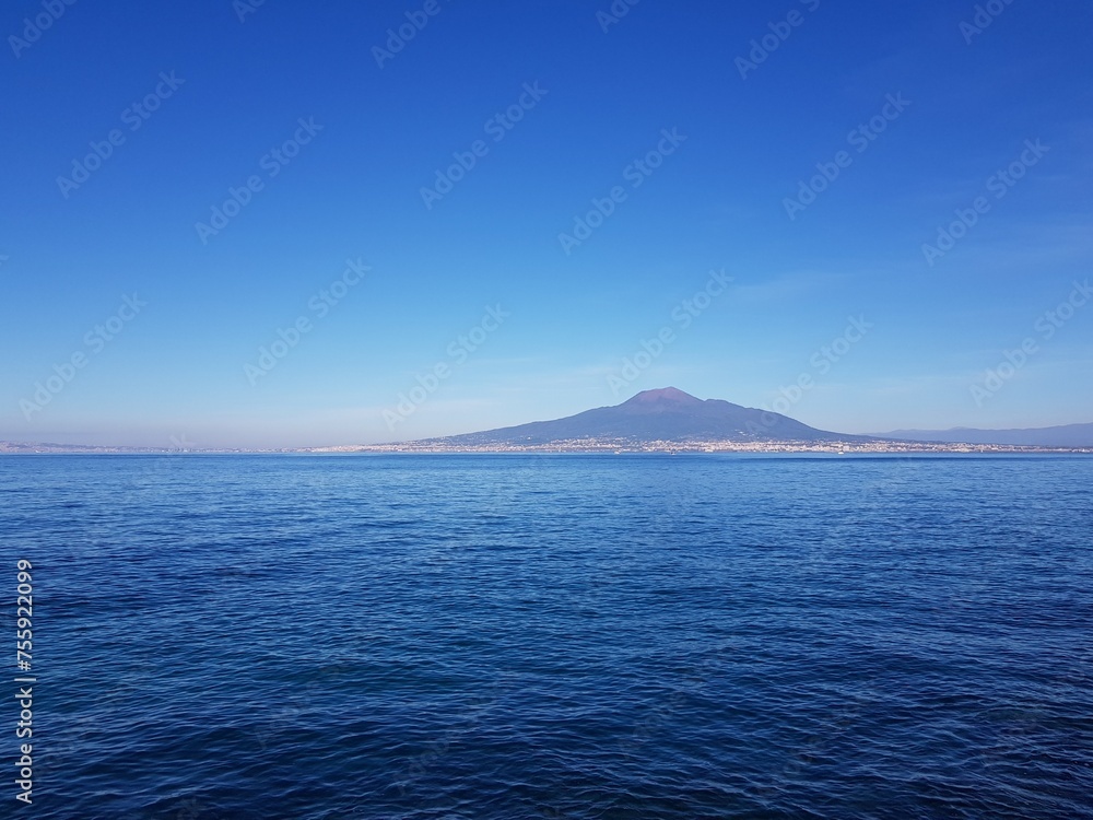 View of the volcano Vesuvius from the sea, Naples, Italy