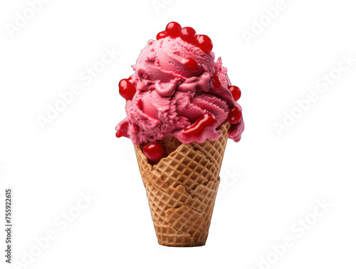 Raspberry ice cream in a cown isolated on transparent background, transparency image, removed background