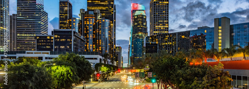 City Lights: 4K Ultra HD Image of Downtown Los Angeles Figueroa Street Traffic After Sunset photo