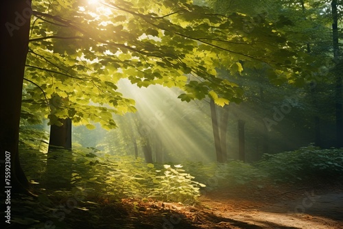 Sunlight filtering through leaves in a forest