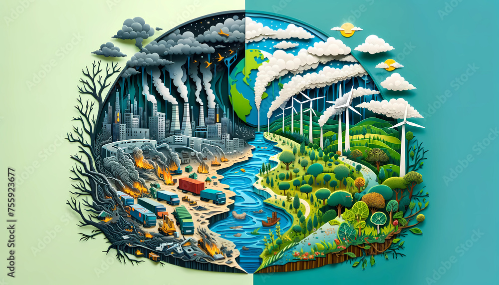 Earth day paper cut art for contrast a neglected, polluted world with a ...