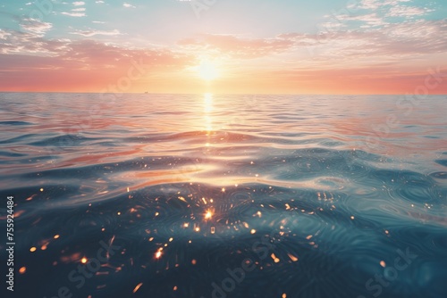 The sparkling surface of a calm ocean at sunrise © KerXing