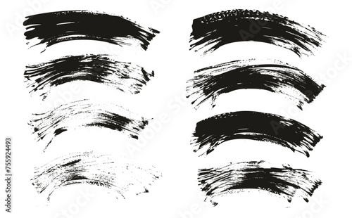 Hand Drawn Flat Fan Brush Thin Curved Background High Detail Abstract Vector Background Set 