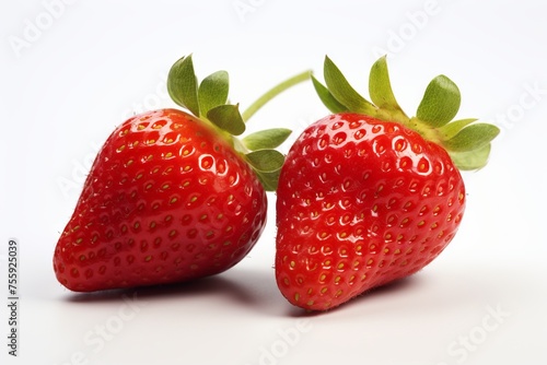 Two fresh strawberries on a white background