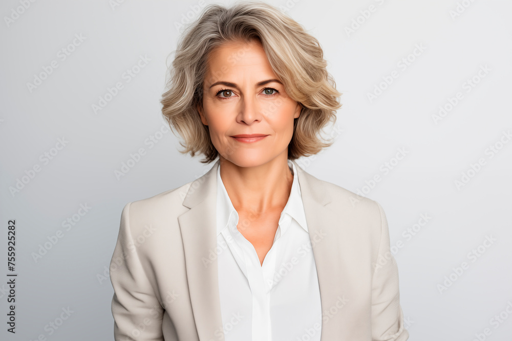 Confident mature professional woman in a beige blazer. Confident mature professional woman in a beige blazer.