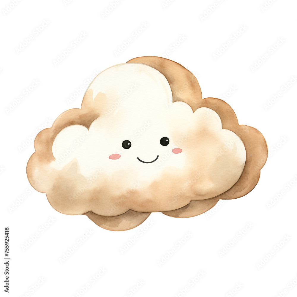 a cute nursery smiling cloud isolated on white, on white background сreated with Generative Ai a cute nursery smiling cloud isolated on white, on white background сreated with Generative Ai