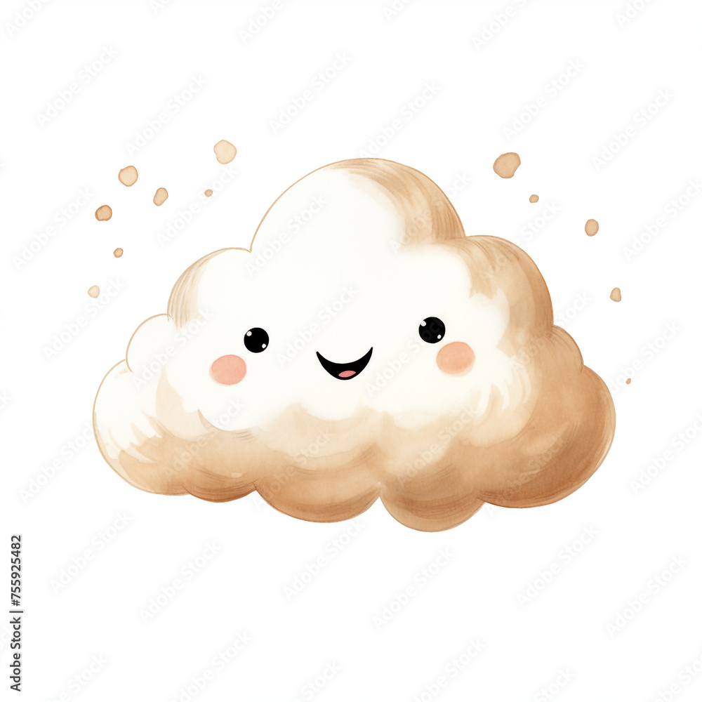 a cute nursery smiling cloud isolated on white, on white background сreated with Generative Ai a cute nursery smiling cloud isolated on white, on white background сreated with Generative Ai