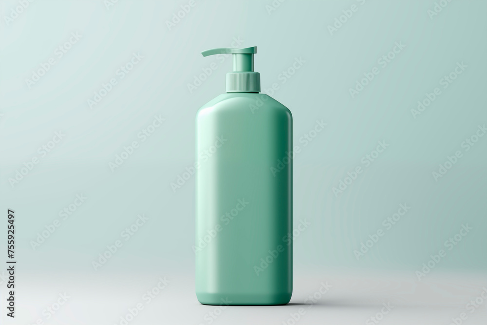 Minimalist design of a green soap dispenser with a pump on a light background. Minimalist design of a green soap dispenser with a pump on a light background.