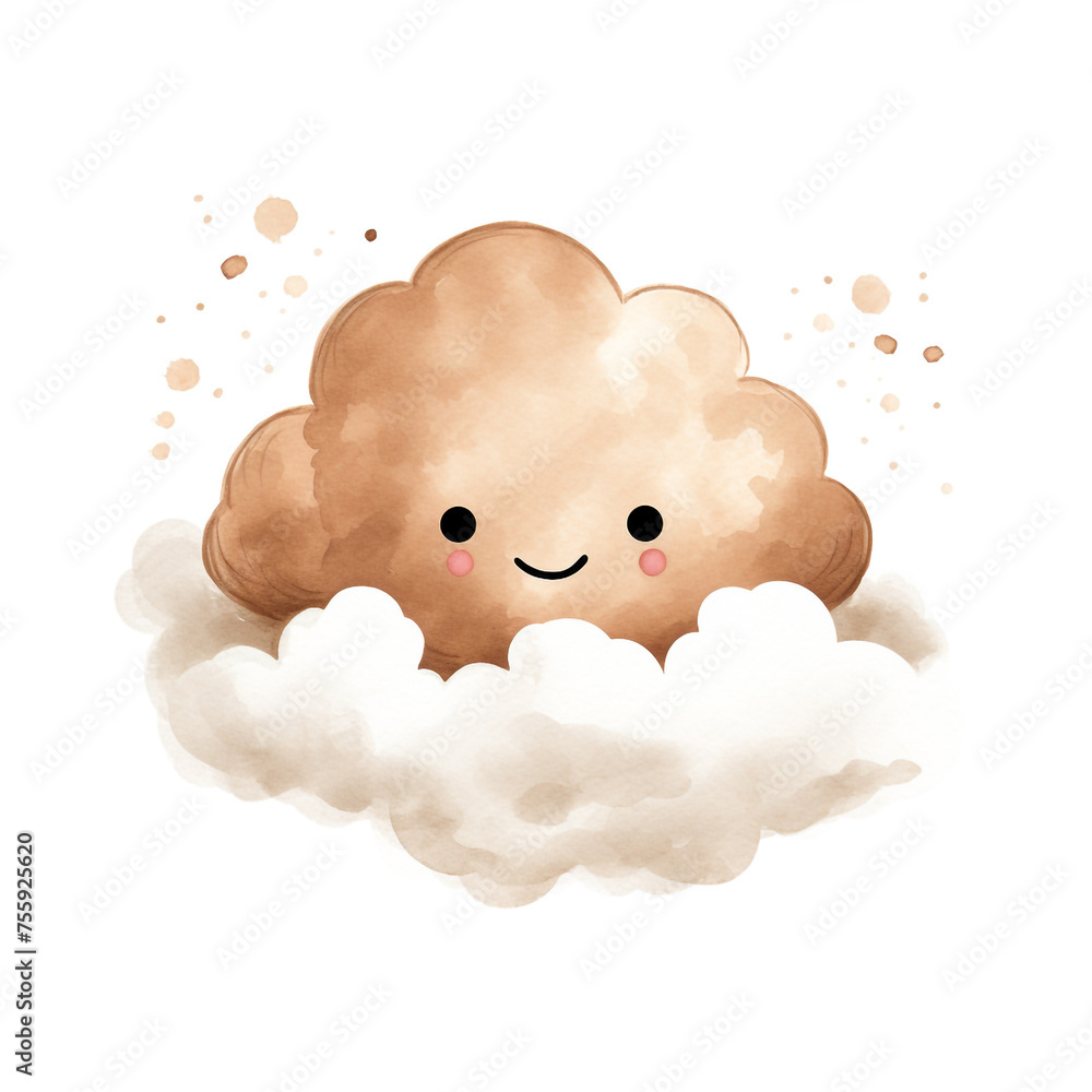 a cute nursery smiling cloud isolated on white, on white background сreated with Generative Ai a cute nursery smiling cloud isolated on white, on white background сreated with Generative Ai