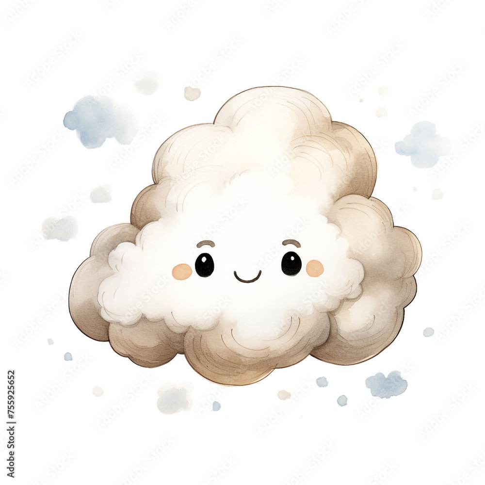 a cute nursery smiling cloud isolated on white, on white background сreated with Generative Ai a cute nursery smiling cloud isolated on white, on white background сreated with Generative Ai