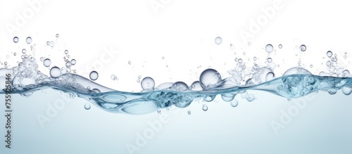 An artistic representation of a water wave with bubbles floating on a white background, creating a serene and natural landscape