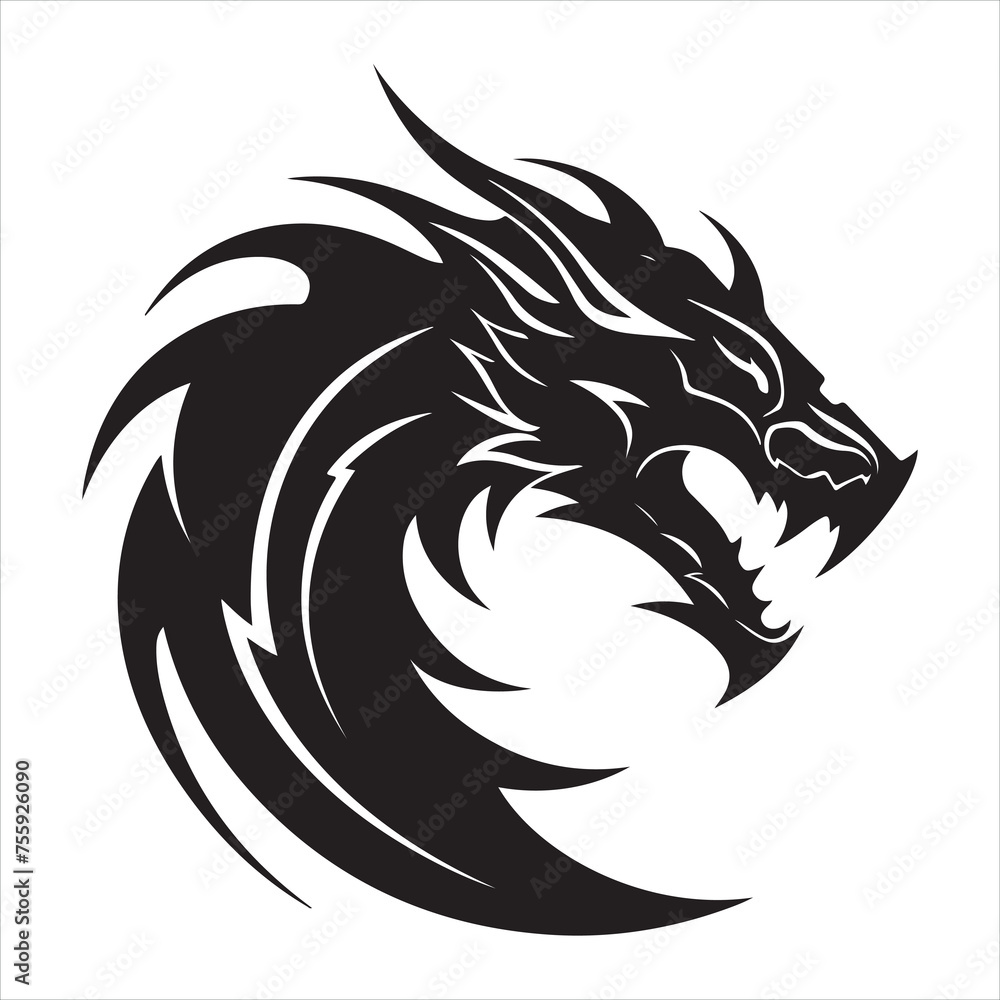 A black silhouette dragon head
A black silhouette dragon head