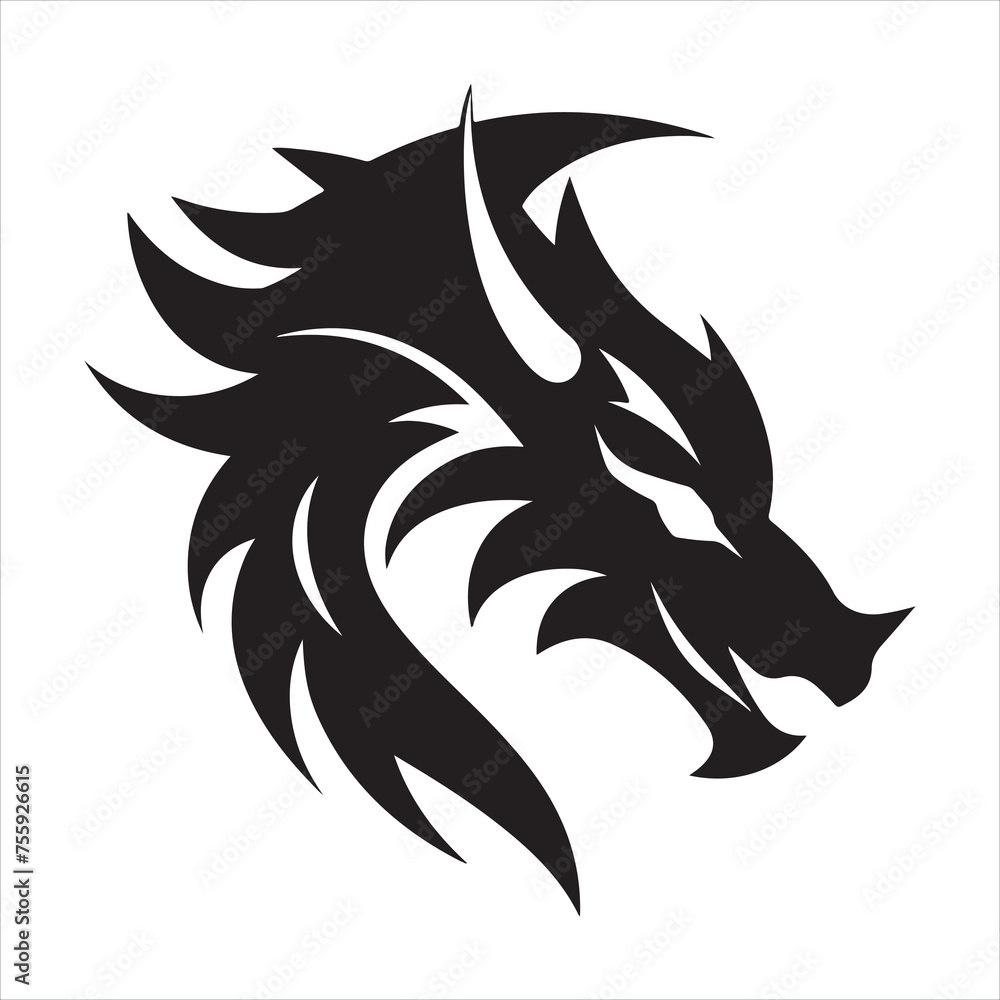 A black silhouette dragon head
A black silhouette dragon head
