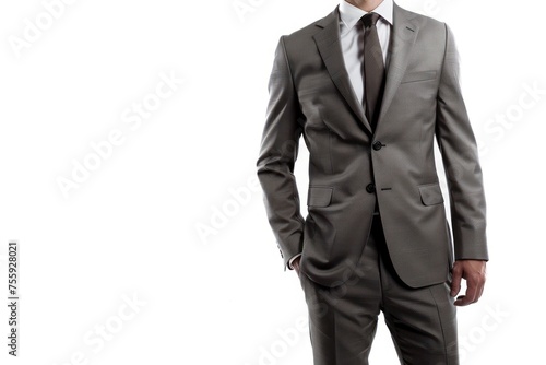 man standing in a grey suit and tie isolated on white