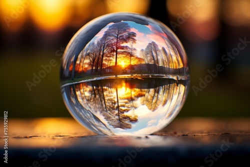 An offbeat view of a reflection in a soap bubble  distorting the world