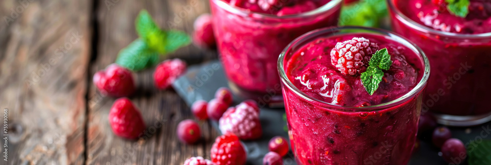 Frozen red berry smoothie in a glass, perfect for a nutritious morning meal. Frozen red berry smoothie in a glass, perfect for a nutritious morning meal.