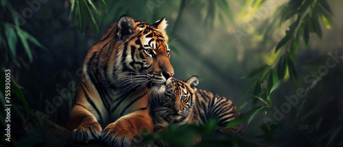 Tigre e seu filhote na natureza photo