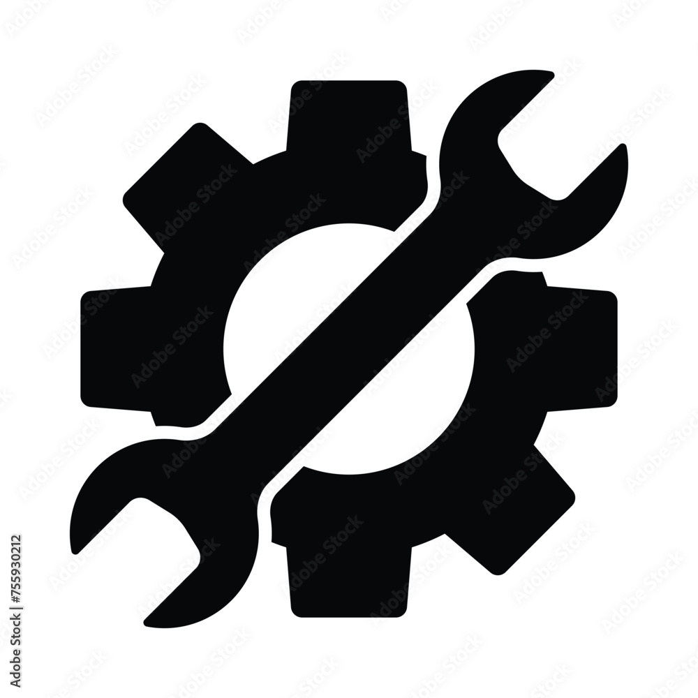 Gear and wrench vector illustration logo symbol, maintenance icon Gear and wrench vector illustration logo symbol, maintenance icon