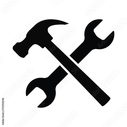 Wrench and hammer vector illustration, maintenance logo symbol	
 photo