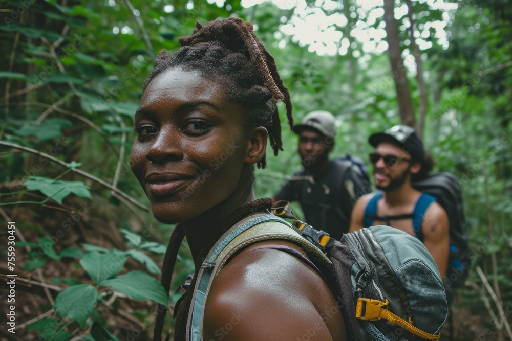 Hiking black couple. Walking outside. Generate Ai Hiking black couple. Walking outside. Generate Ai