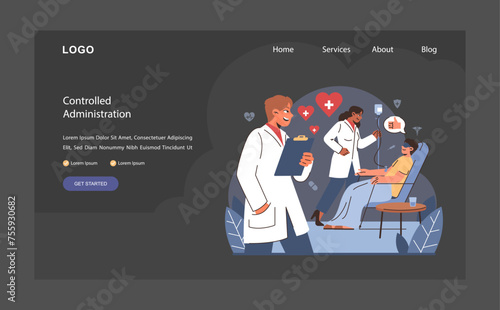 Controlled Administration of Ketamine Therapy. Flat vector illustration.