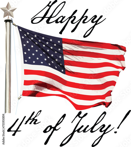United States Flag with Happy 4th of July! (vector art)