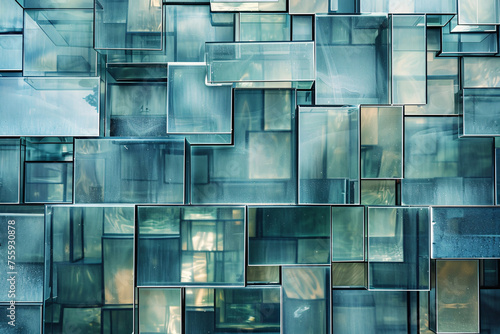 Abstract geometric pattern of reflective glass facade on building photo