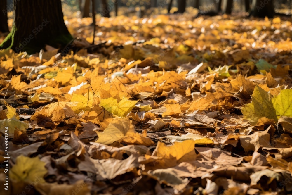 Leaves covering the ground in a forest glade Leaves covering the ground in a forest glade
