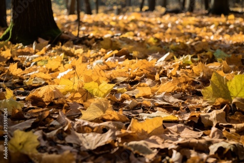 Leaves covering the ground in a forest glade