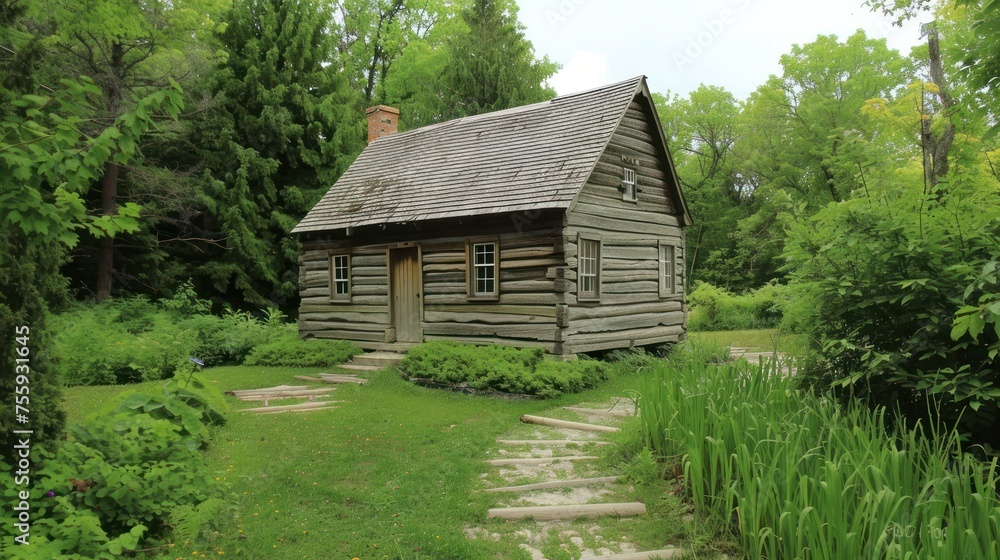 Retro traditional wooden cabin of historic place site. AI generated image Retro traditional wooden cabin of historic place site. AI generated image