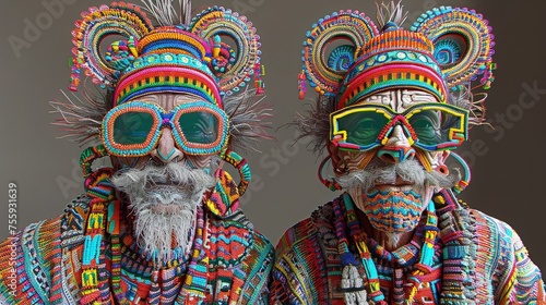 Vibrant Celebration: Two Older Men in Colorful Traditional Garb for the Festivity.