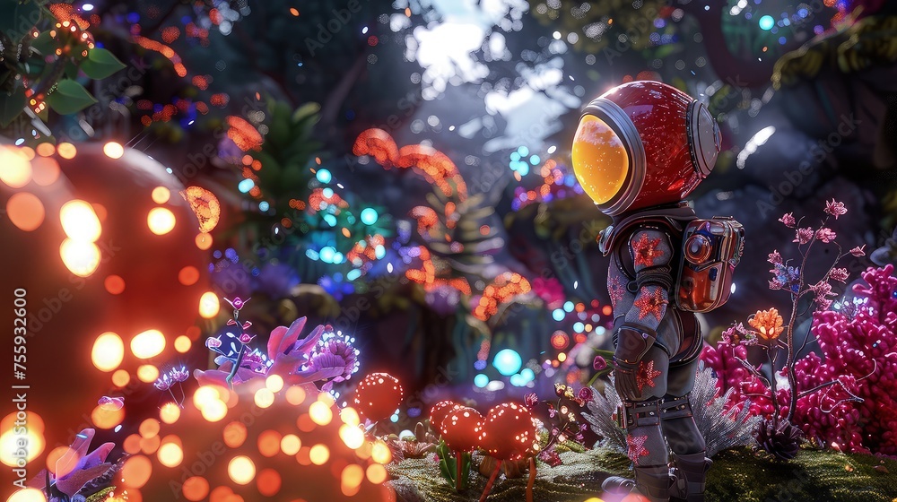 Into the Unknown: Astronauts Venture into a Fantasy Forest Beyond Earth.