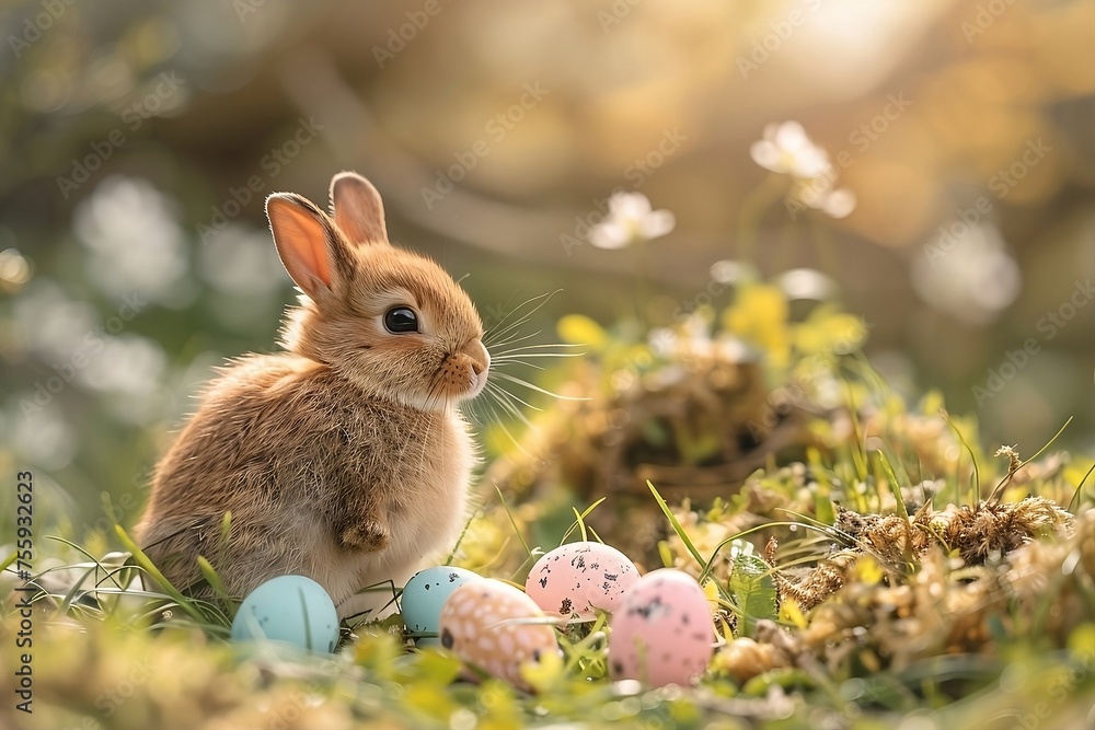 Fototapeta premium easter bunny and easter eggs