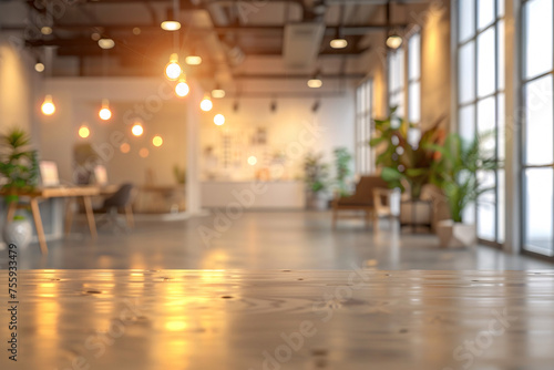 Blurred modern office interior with bright lighting