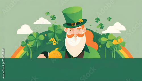 a leprechaun is holding a pot of gold photo